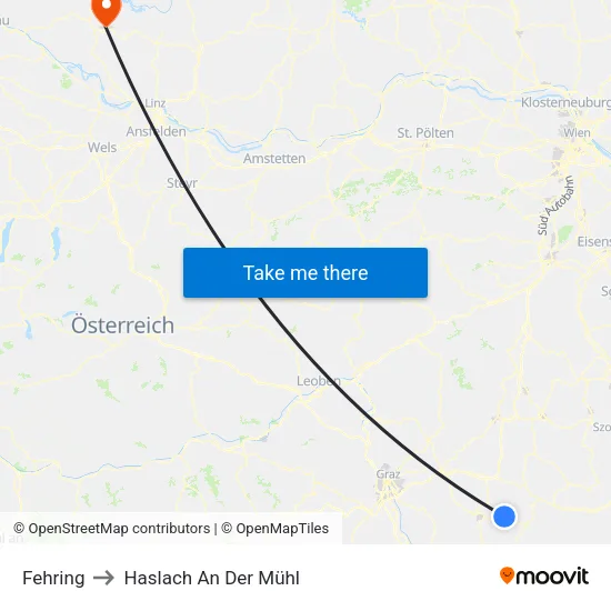 Fehring to Haslach An Der Mühl map