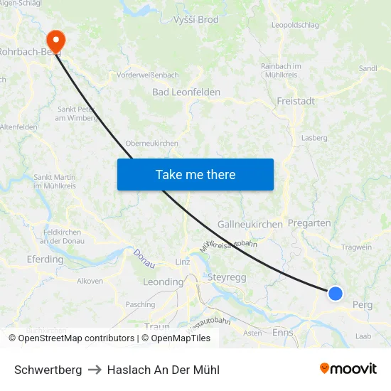 Schwertberg to Haslach An Der Mühl map