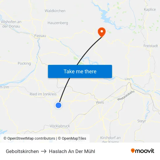Geboltskirchen to Haslach An Der Mühl map