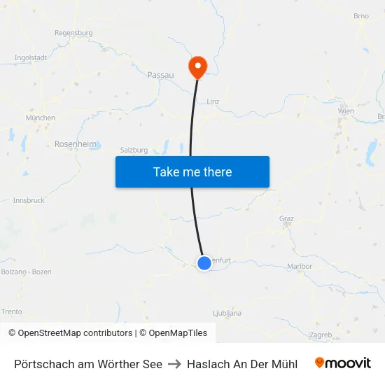 Pörtschach am Wörther See to Haslach An Der Mühl map