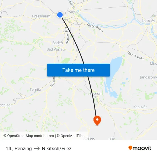 14., Penzing to Nikitsch/Filež map