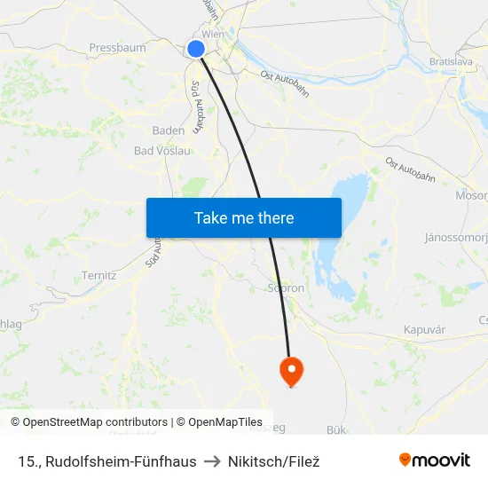 15., Rudolfsheim-Fünfhaus to Nikitsch/Filež map