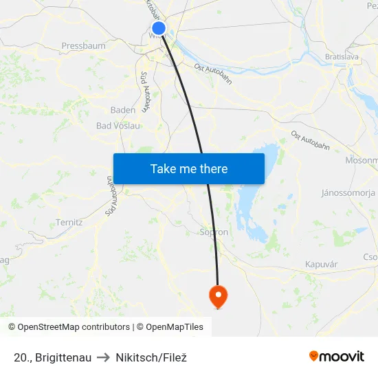 20., Brigittenau to Nikitsch/Filež map
