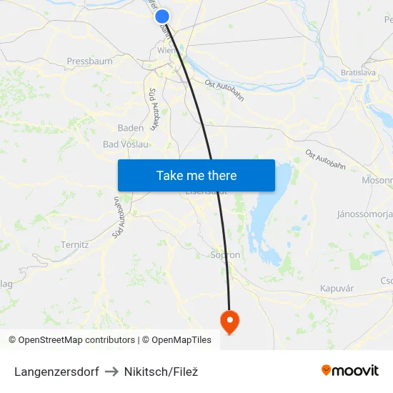 Langenzersdorf to Nikitsch/Filež map