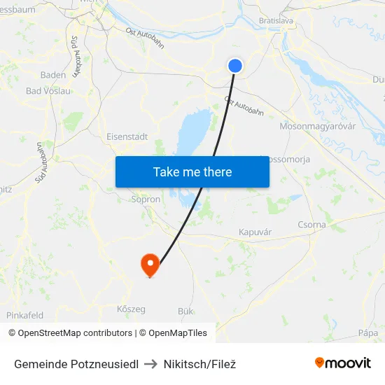 Gemeinde Potzneusiedl to Nikitsch/Filež map