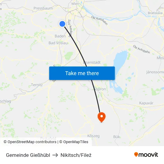 Gemeinde Gießhübl to Nikitsch/Filež map