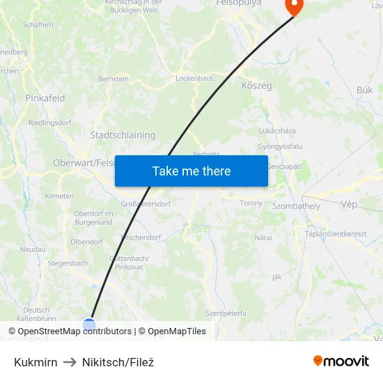 Kukmirn to Nikitsch/Filež map