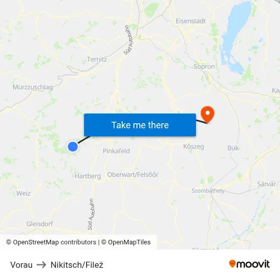 Vorau to Nikitsch/Filež map