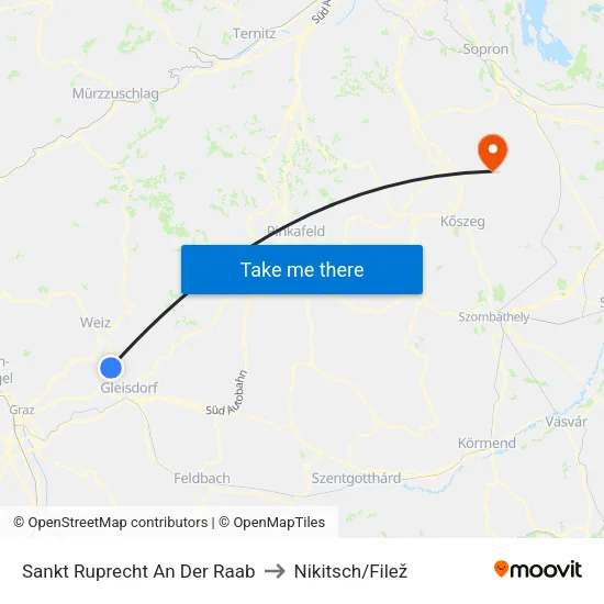 Sankt Ruprecht An Der Raab to Nikitsch/Filež map