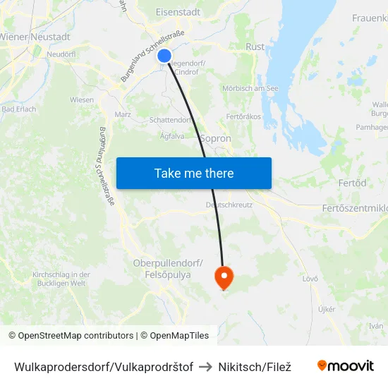 Wulkaprodersdorf/Vulkaprodrštof to Nikitsch/Filež map