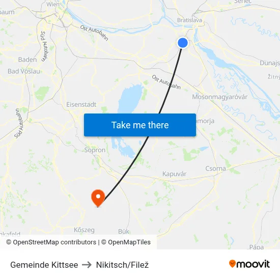 Gemeinde Kittsee to Nikitsch/Filež map