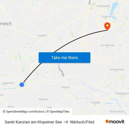 Sankt Kanzian am Klopeiner See to Nikitsch/Filež map