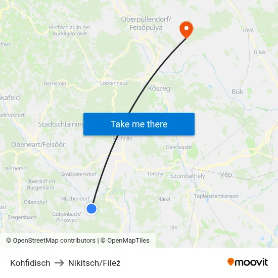 Kohfidisch to Nikitsch/Filež map