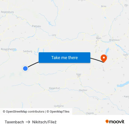Taxenbach to Nikitsch/Filež map