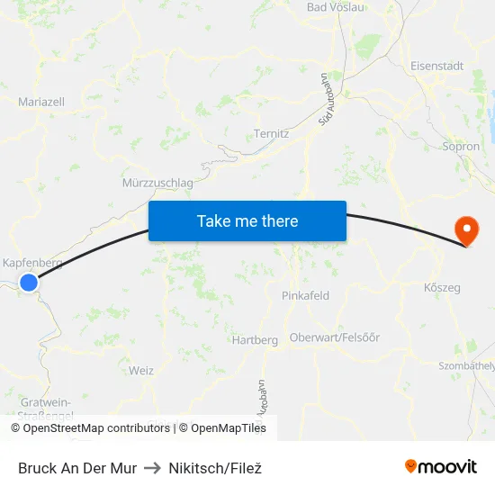Bruck An Der Mur to Nikitsch/Filež map