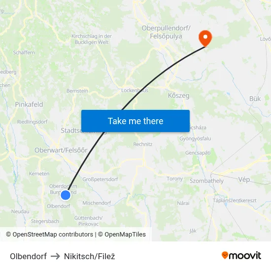 Olbendorf to Nikitsch/Filež map