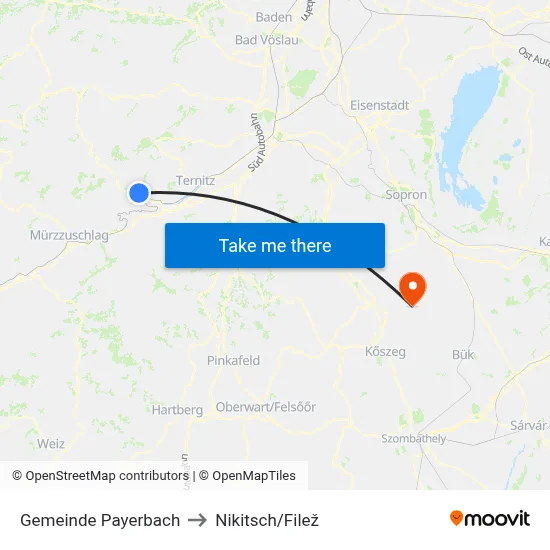 Gemeinde Payerbach to Nikitsch/Filež map