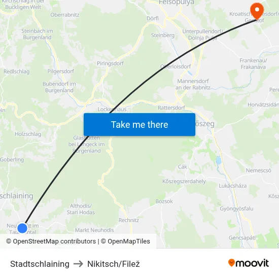 Stadtschlaining to Nikitsch/Filež map