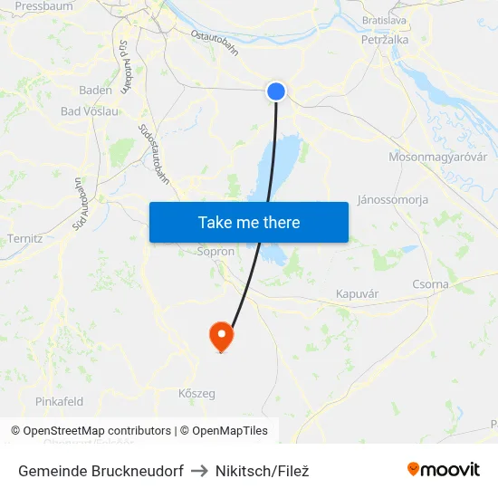 Gemeinde Bruckneudorf to Nikitsch/Filež map