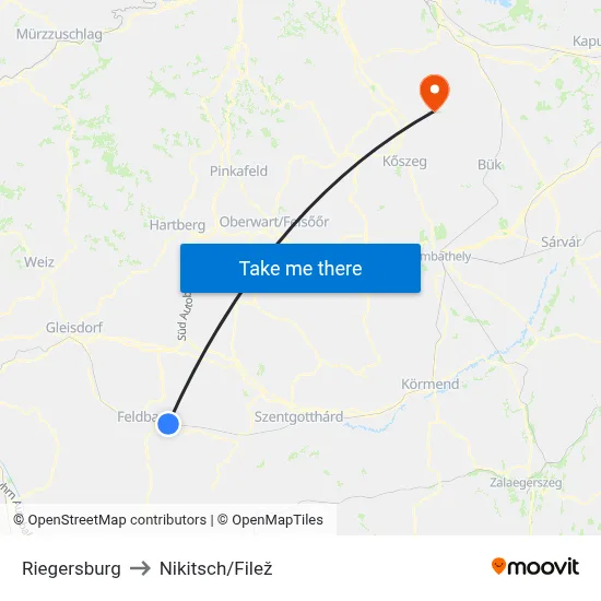Riegersburg to Nikitsch/Filež map