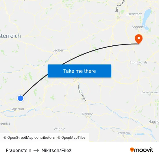 Frauenstein to Nikitsch/Filež map