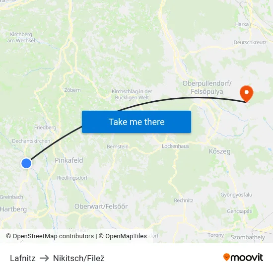 Lafnitz to Nikitsch/Filež map