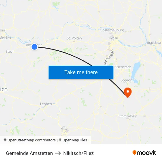 Gemeinde Amstetten to Nikitsch/Filež map