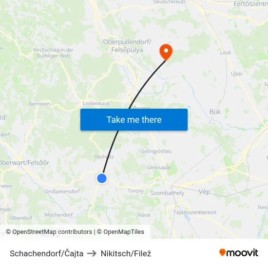 Schachendorf/Čajta to Nikitsch/Filež map
