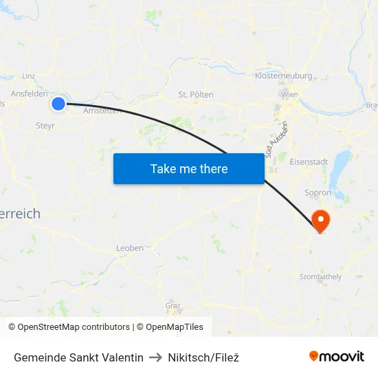 Gemeinde Sankt Valentin to Nikitsch/Filež map