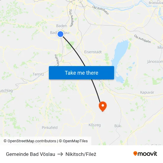 Gemeinde Bad Vöslau to Nikitsch/Filež map