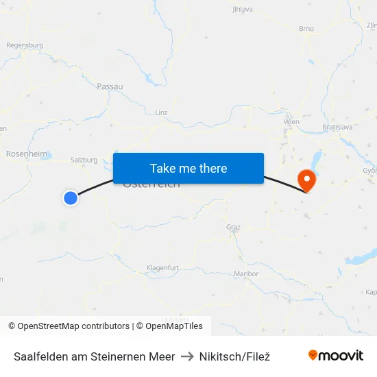 Saalfelden am Steinernen Meer to Nikitsch/Filež map
