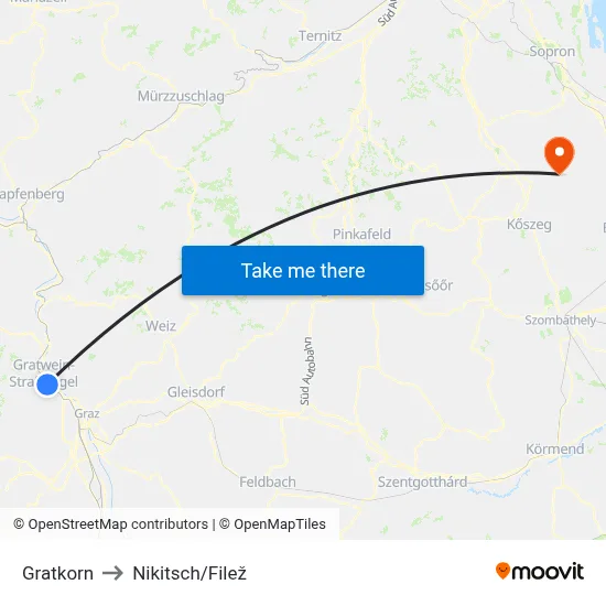 Gratkorn to Nikitsch/Filež map