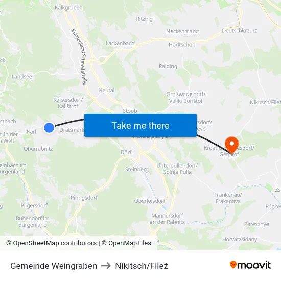 Gemeinde Weingraben to Nikitsch/Filež map