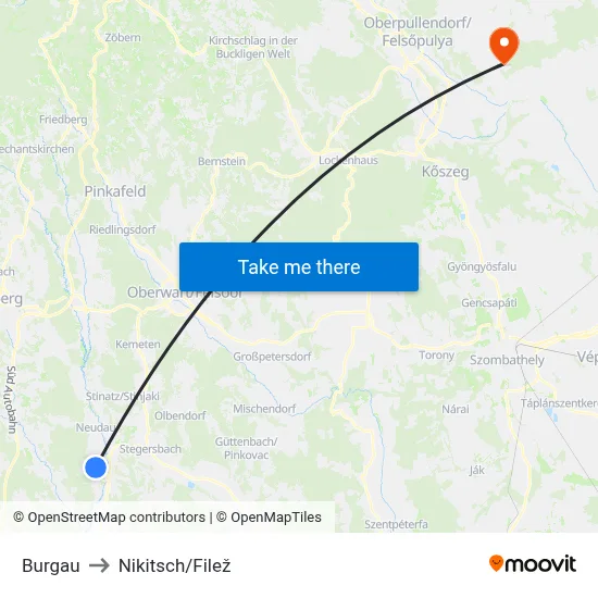 Burgau to Nikitsch/Filež map