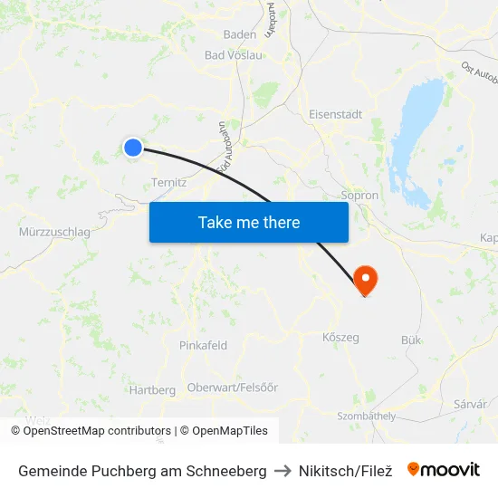 Gemeinde Puchberg am Schneeberg to Nikitsch/Filež map
