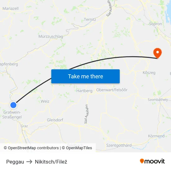 Peggau to Nikitsch/Filež map