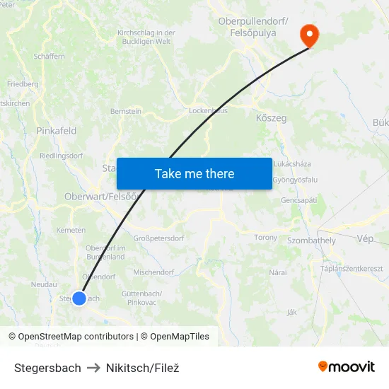 Stegersbach to Nikitsch/Filež map