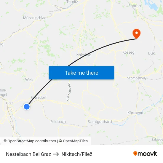 Nestelbach Bei Graz to Nikitsch/Filež map