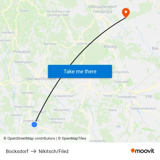 Bocksdorf to Nikitsch/Filež map