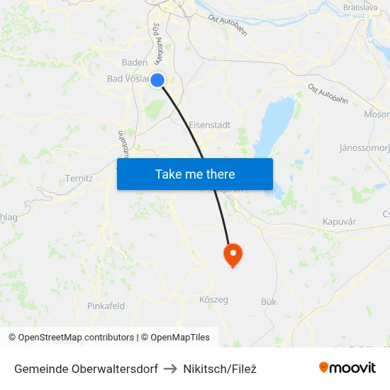 Gemeinde Oberwaltersdorf to Nikitsch/Filež map