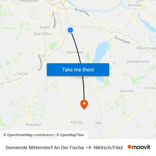 Gemeinde Mitterndorf An Der Fischa to Nikitsch/Filež map