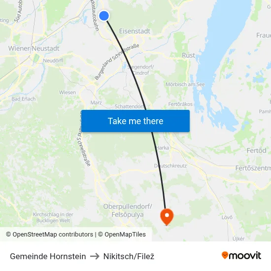Gemeinde Hornstein to Nikitsch/Filež map