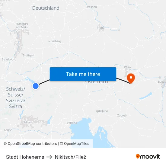 Stadt Hohenems to Nikitsch/Filež map