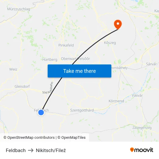 Feldbach to Nikitsch/Filež map