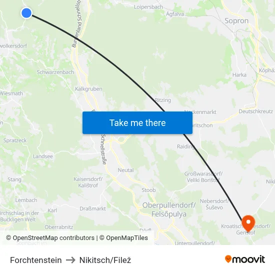 Forchtenstein to Nikitsch/Filež map