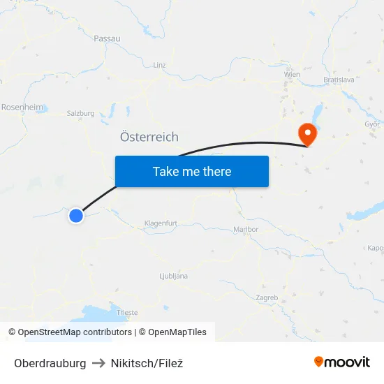 Oberdrauburg to Nikitsch/Filež map