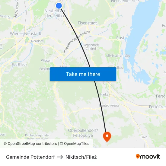 Gemeinde Pottendorf to Nikitsch/Filež map