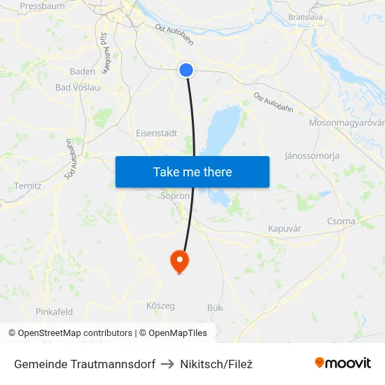 Gemeinde Trautmannsdorf to Nikitsch/Filež map
