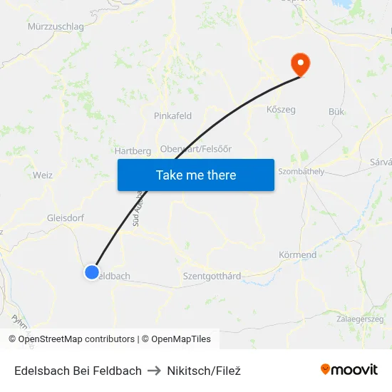 Edelsbach Bei Feldbach to Nikitsch/Filež map