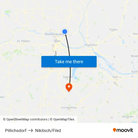 Pillichsdorf to Nikitsch/Filež map